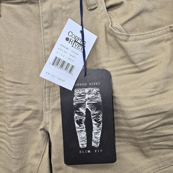 Copper Rivet Khaki Distressed Slim Fit Men's Ripped Jeans Size 34 x 34 (C26) - Picture 6 of 9